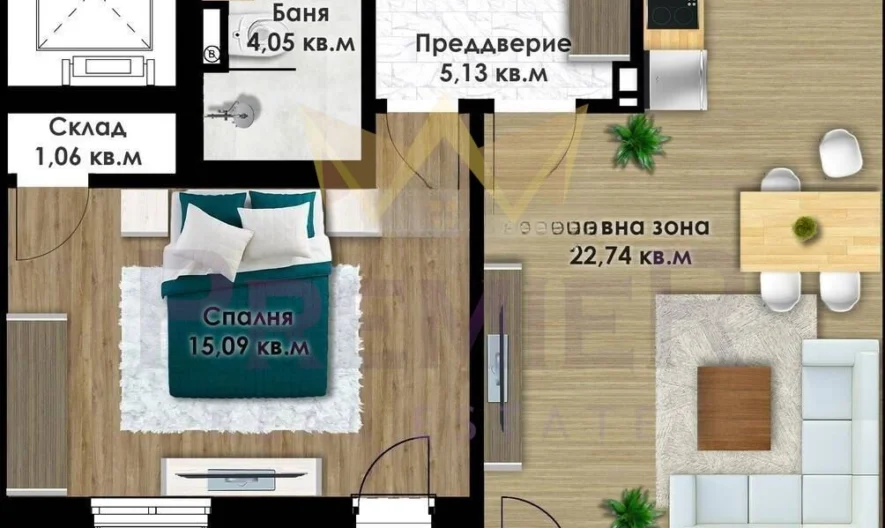 Двустаен в Коматево, гр. Пловдив -  - снимка 1 - Имоти Премиер