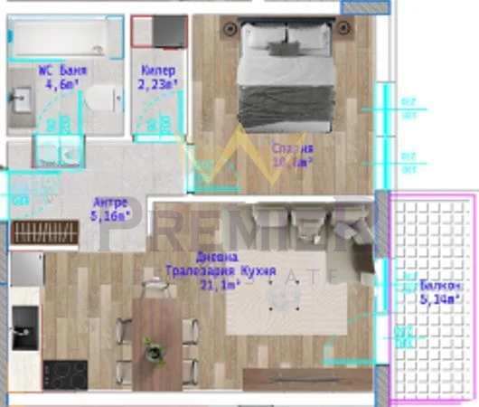 Имоти ПРЕМИЕР ви предлага двустаен апартамен в Кв.Виница Варна - - снимка 1 - Имоти Премиер